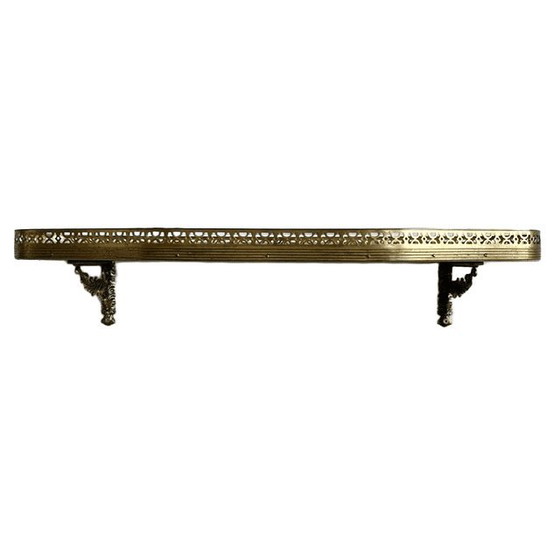 Videoregistratore vintage italiano di metà secolo, tavolo consolle da parete in legno intarsiato e ottone, (photo 5 of 17)