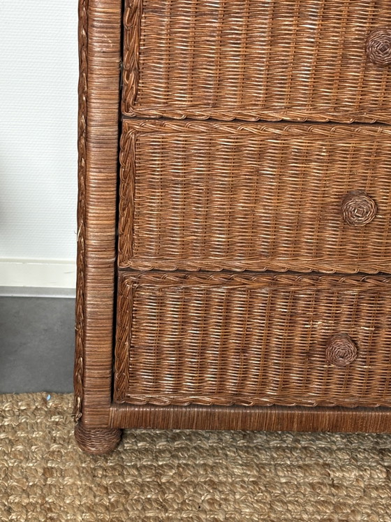 Image 1 of Cassettiera vintage in rattan | stile boho | Fasciatoio a 3 cassetti