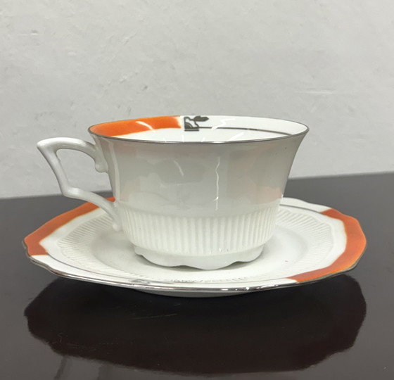 Image 1 of Set van 6 grote Revelli Laveno porseleinen koffiekopjes uit het begin van de twintigste eeuw.