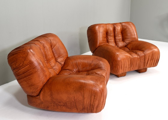 Fauteuils Giuseppe Rossi di Albizzate en cuir, Italie, années 1970, Chaises & fauteuils, Marron (photo 10 sur 20)