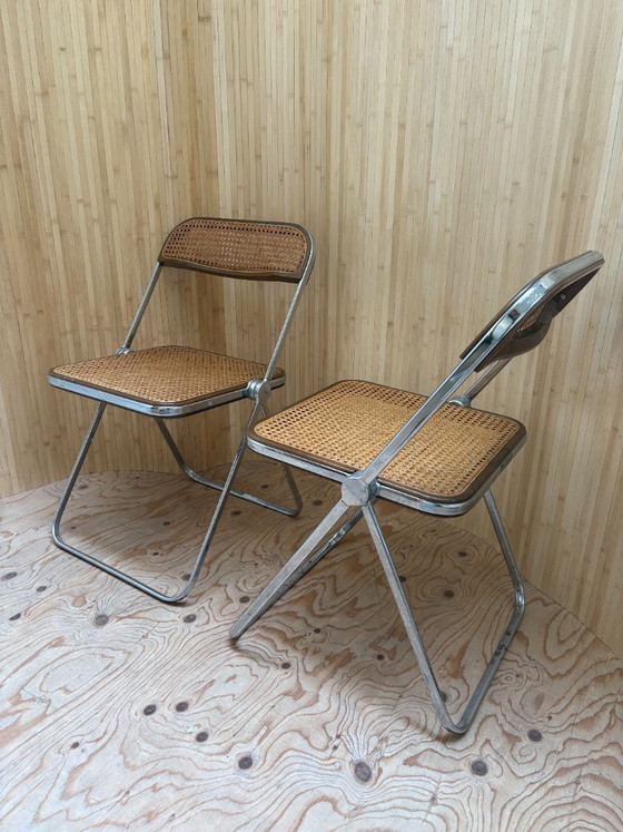 Image 1 of Italienische Plia-Stühle aus Rattan und Chrom von Piretti für Castelli, 1970er Jahre, 2er-Set