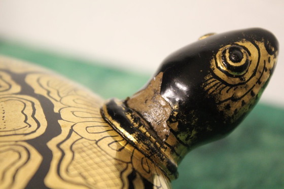 Image 1 of Antike Lackdose Schildkröte Holzschatulle Schmuckdose handbemalt