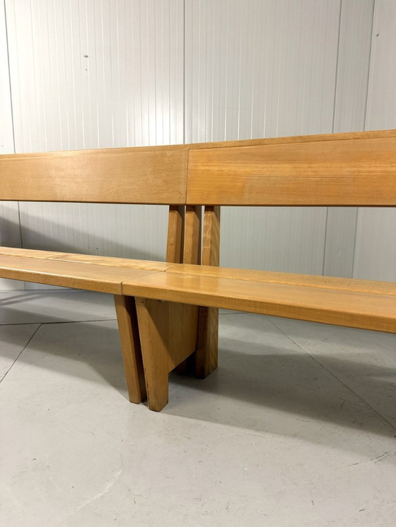 Image 1 of XL Modernist solid beech wood bench 1960s