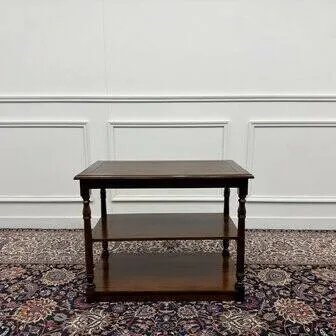 Tavolino inglese classico con piano in pelle marrone, Console, Legno, Chesterfield (foto 2 di 10)