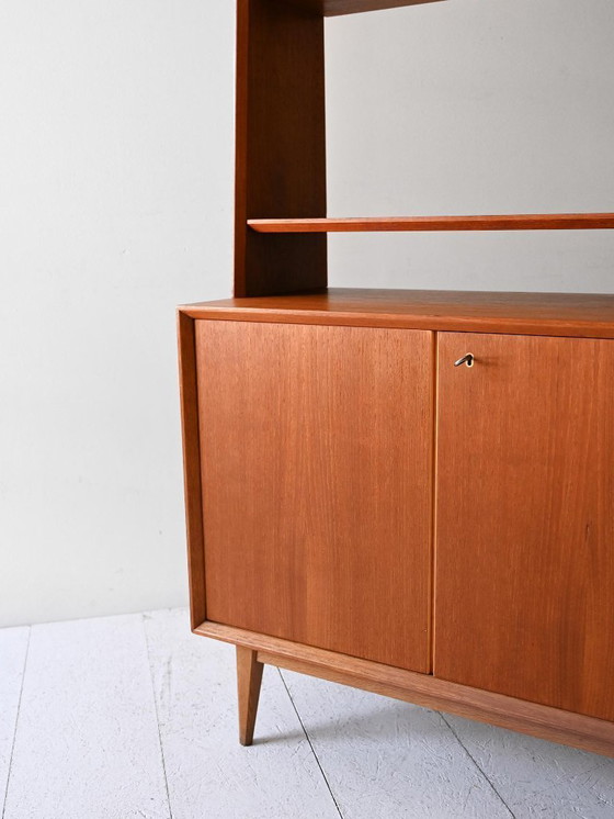 Image 1 of 1960s Scandinavian teak bookcase with storage cabinet