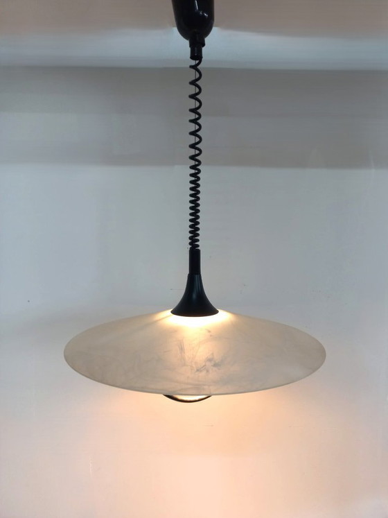 Image 1 of Lampada da soffitto unica con ciotola in vetro effetto marmo (anni '80/'90)