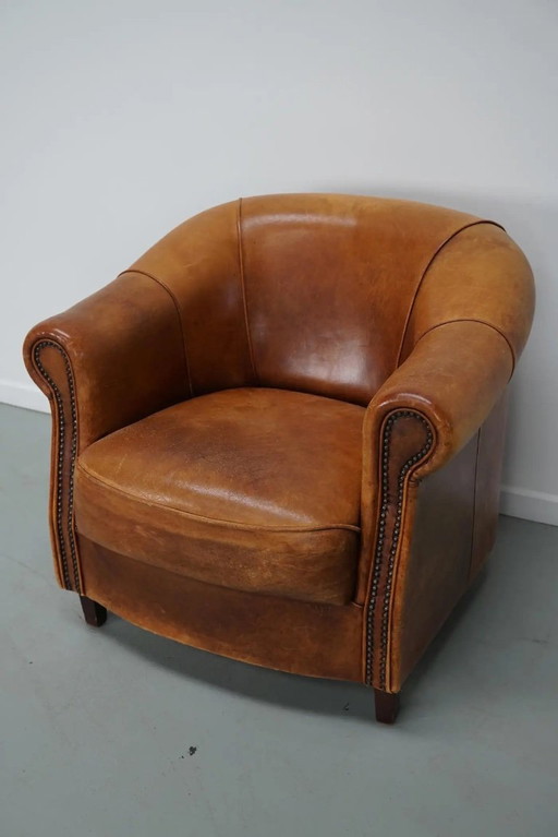 Vintage Nederlandse clubfauteuil in cognackleurig leer