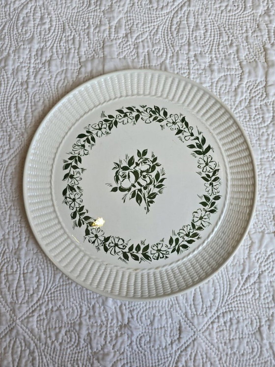 Plat Ovale en Faïence de Gien France, Décor Fleurs Vertes, Bord Relief Vann – Art de la table, Ceramic (photo 5 of 5)