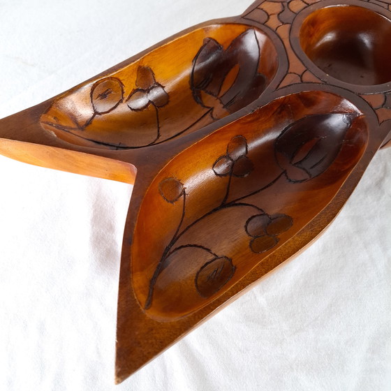 Image 1 of Vintage wooden snack bowl with compartments, 1970s