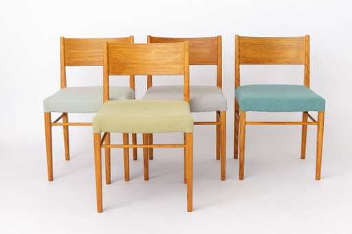 Set of 6 Vintage Beech Dining Chairs, Germany 1970s, Restored Wooden Dining Chairs, Mid Century Dining Set, Colorful Upholstered