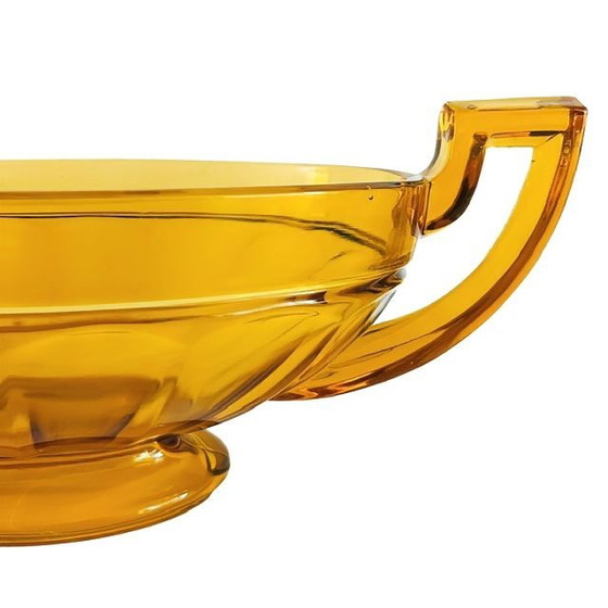 Image 1 of Antieke Art Deco Fruitschaal middenstuk Val Saint Lambert amber glas Luxval 1930's