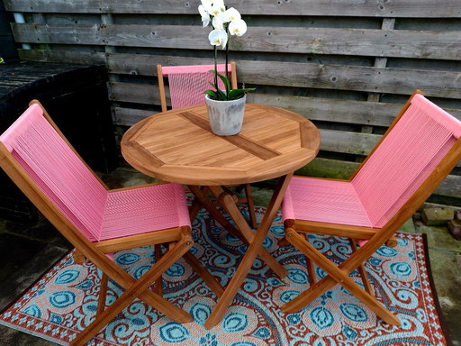 Teak garden set, 1 folding garden table, 3 folding chairs