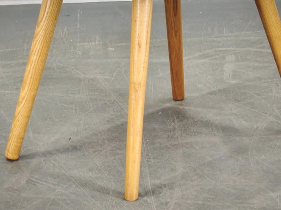 1960s Czech Mid-Century Modern Upholstered Stool with Beech Wood Legs (photo 5 of 10)