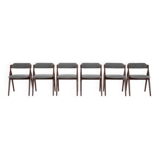 Set of 6 vintage dining chairs in grey bouclé