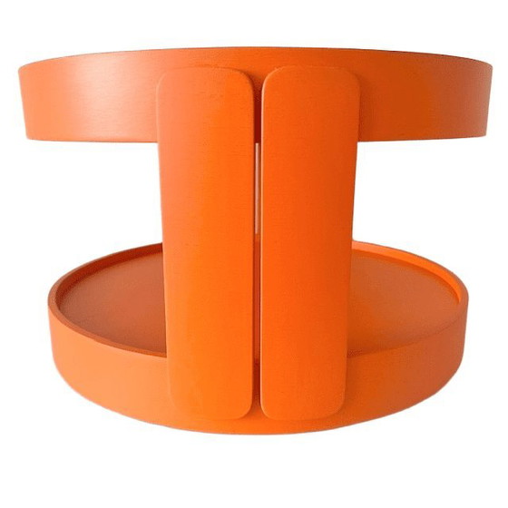 Image 1 of Vintage mid-century space age orange mobile side table on wheels 1960s