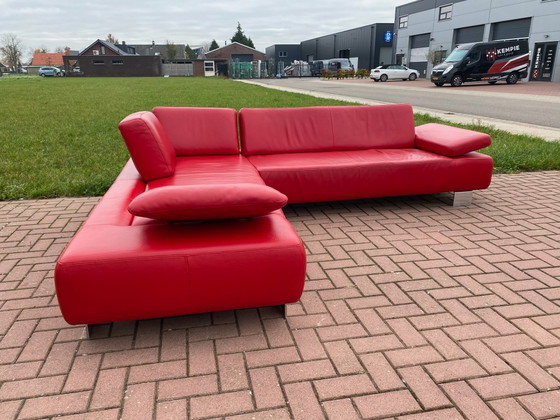 Image 1 of Canapé d'angle Montel en cuir véritable rouge