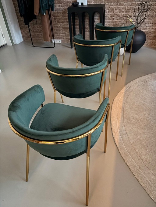 4 chaises de salle à manger Kave Home Runnie vert/or