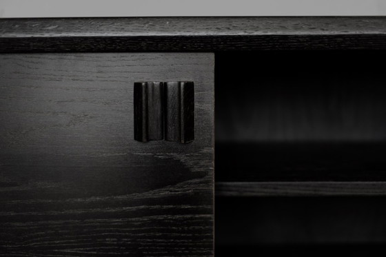 Image 1 of Vintage Mid-Century Scandinavian Modern Dark Oak Sideboard with Wooden Handles, 1960s