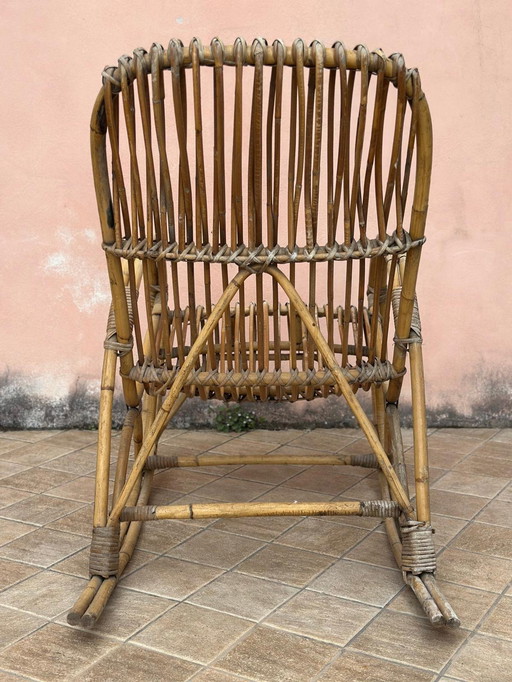 Vintage Rattan Rocking Chair – Sculptural & Handwoven – Italy, ca. 1960s