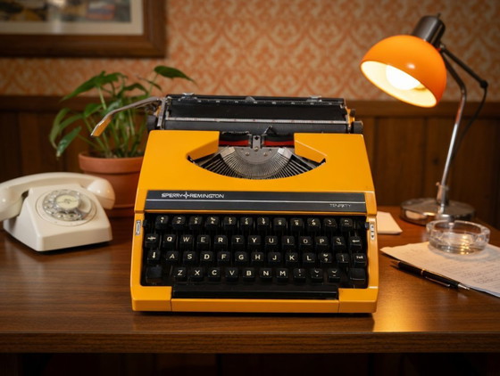 Image 1 of Canary yellow beauty: Sperry Remington Ten Forty portable typewriter (1970s)