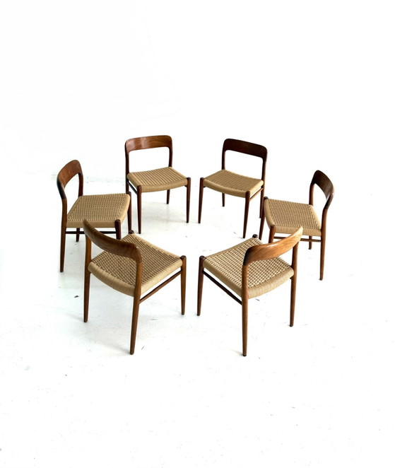 6x modèle vintage n° 75, Niels Otto Møller '60 – Chaises de salle à manger, Wood, Paper (photo 3 of 13)