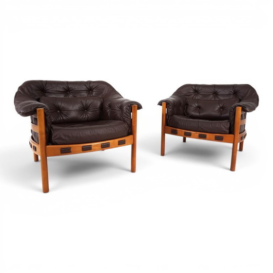 Woonkamerset Coja van Sven Ellekaer – 3-zitsbank en 2 fauteuils in bruin leer, 1960 – Wood, Leather (photo 15 of 20)