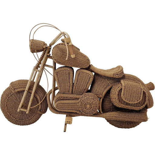 Vintage Harley Davidson motorcycle sculpture in woven rattan and willow, USA 1980