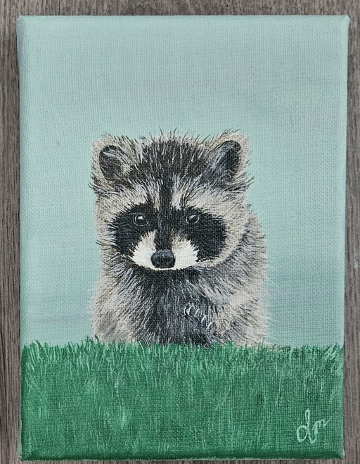 Handmade acrylic painting baby raccoon