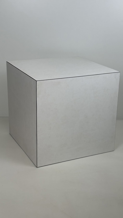 Vintage cube window display marble look side table / pillar