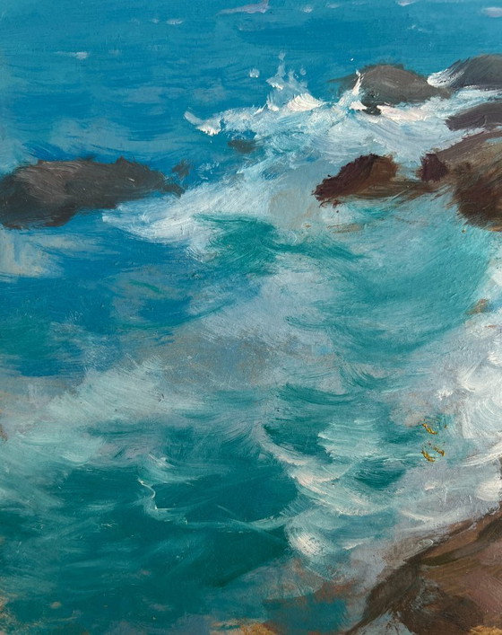 Image 1 of Original Oil Painting Coastal Rock Landscape Sailing towards a dream