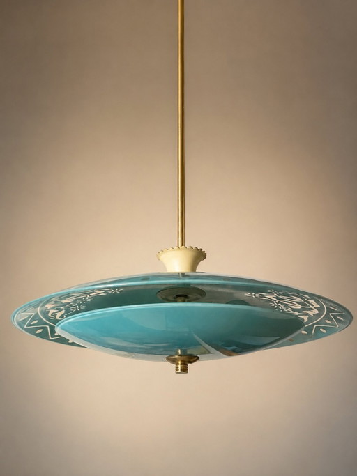 Italian pendant lamp in turquoise - attributed to Pietro Chiesa for Fontana Arte