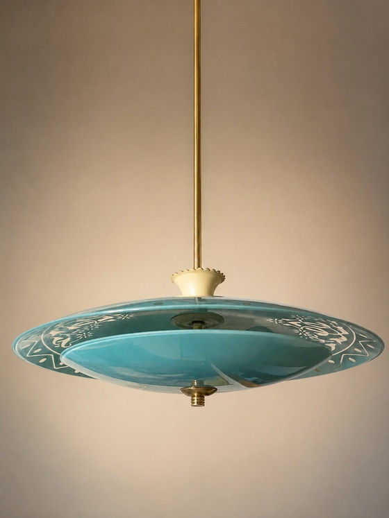 Image 1 of Italian pendant lamp in turquoise - Pietro Chiesa for Fontana Arte