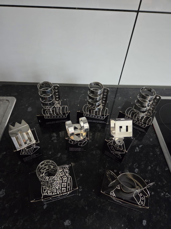 Vintage BODUM Napkin Rings Set (8 pcs), Memphis Design 80s/90s RARE, Table accessories, rvs, Silver (photo 5 of 5)