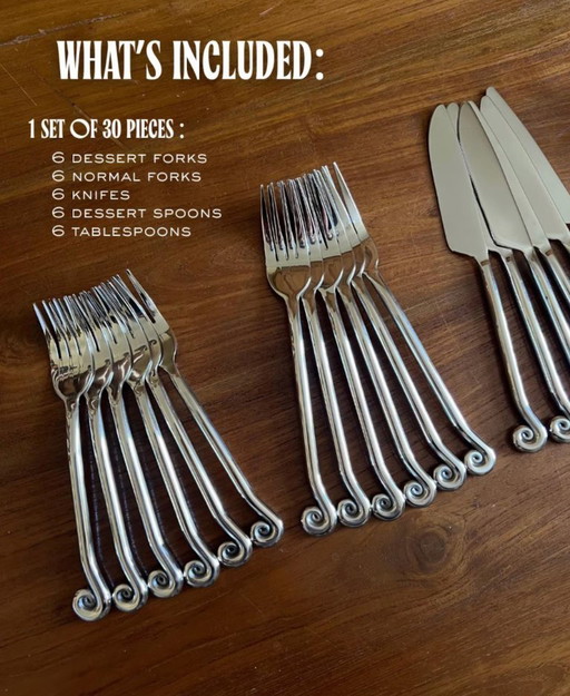 30-piece stainless steel cutlery set - spiral/whirlpool design - original tableware