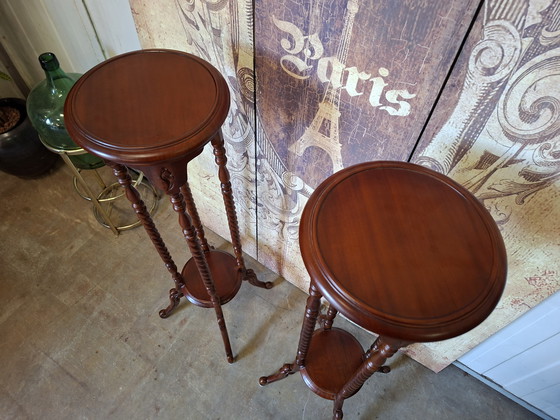 Image 1 of Classic mahogany wooden plant tables side tables, dimensions 28x28cm and 100cm high.