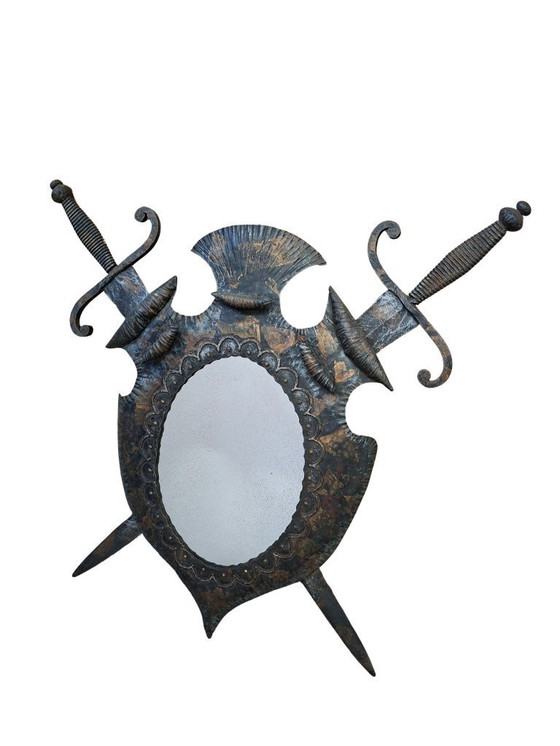 Image 1 of Heraldische spiegel uit de jaren 70 van smeedijzer.