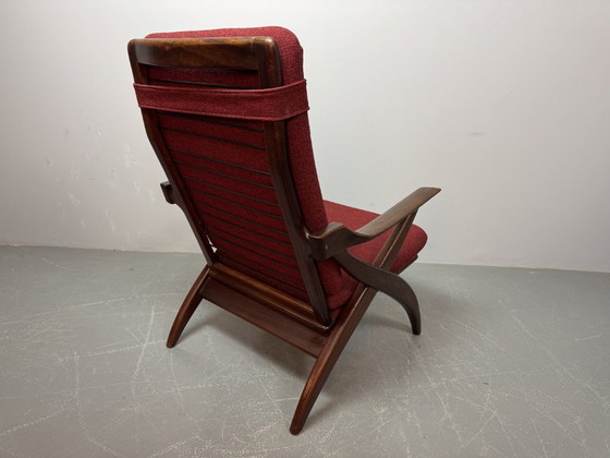 Image 1 of Mid-Century High Quality Teak Lounge Chair with Burgundy Red Fabric Upholstery Attributed to Topform, The Netherlands, 1960s.