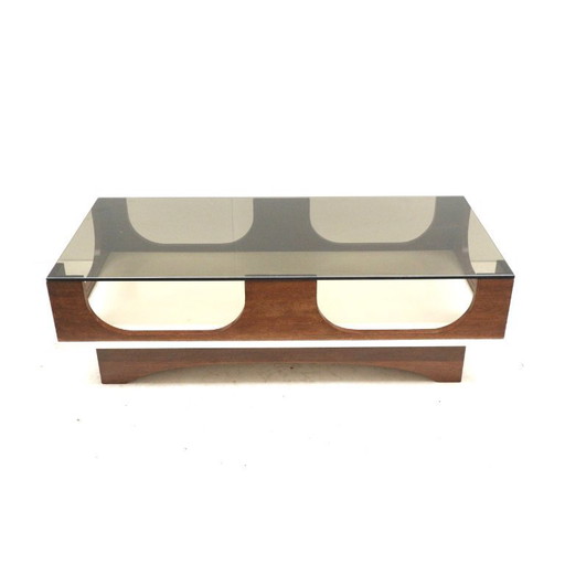 Space Age vintage coffee table with a smoked glass and wenge wood top from the 1970s
