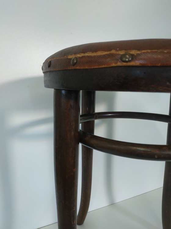 Image 1 of Vintage Antieke Thonet Kruk Stool (Webbing/Leer)