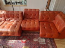 Canapé vintage en cuir - rouge/orange
