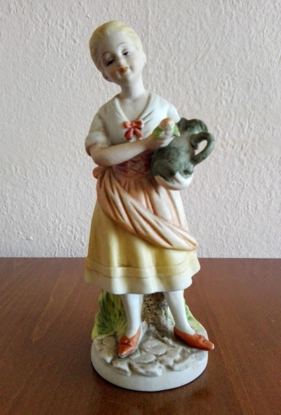 Image 1 of Vintage Porcelain Figurine, Flower-girl