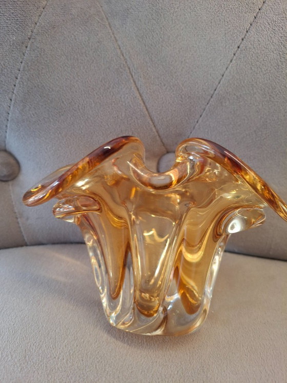 Image 1 of Vintage glazen schaal | Chribska jaren 70 | Amberkleurig