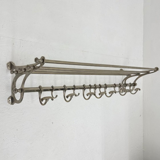 Portemanteau en métal avec étagère à chapeaux et crochets, Portemanteaux, Argenté, Art Nouveau (photo 12 sur 15)