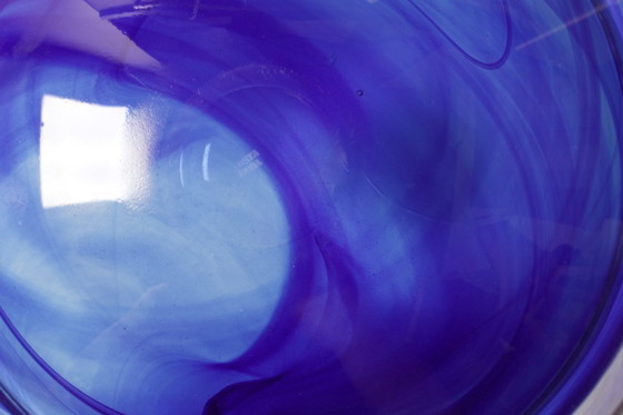 Image 1 of Mid-Century Large Blue Swirl Glass Bowl Atoll by Anna Ehrner for Kosta Boda / Sweden / 1990s