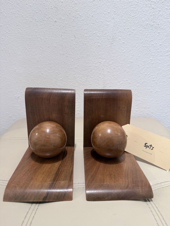 Vintage houten boekensteunen met houten bollen – set van 2 – Decoratieve objecten, Wood (photo 3 of 10)