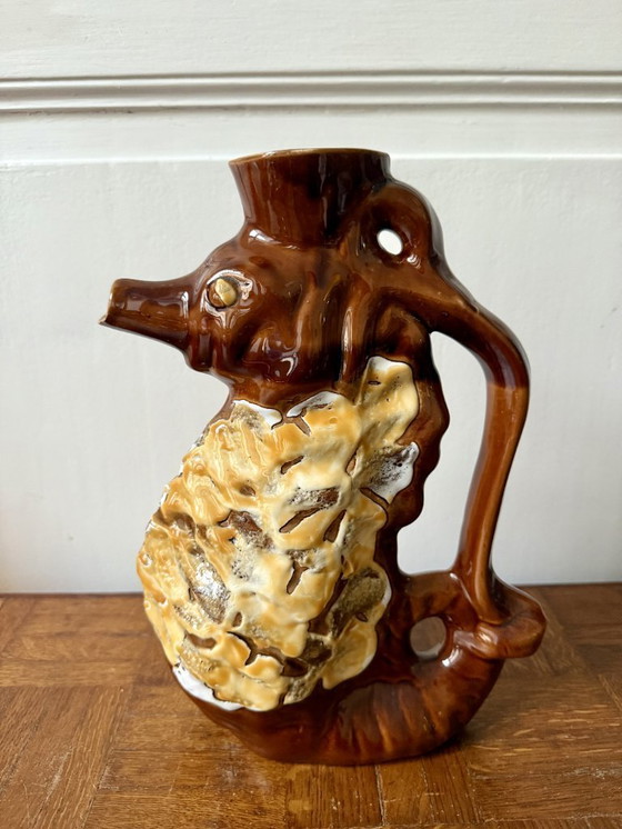 Image 1 of Brocca in terracotta vintage degli anni '60 a forma di cavalluccio marino, proveniente dall'Île de Ré, ceramica fatta a mano.