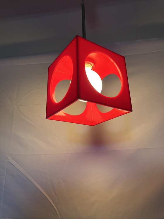 Image 1 of Vintage Kubus Rode Kunststof Hanglamp Jaren 60/70