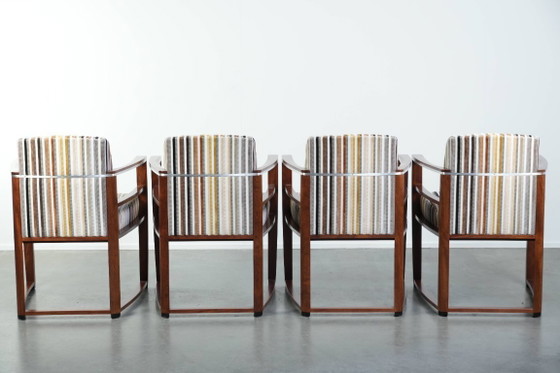 Image 1 of 4 sillas de comedor exclusivas de diseño Art Déco de Schuitema, pertenecientes a la serie Decoforma, con tapicería de tela de lu