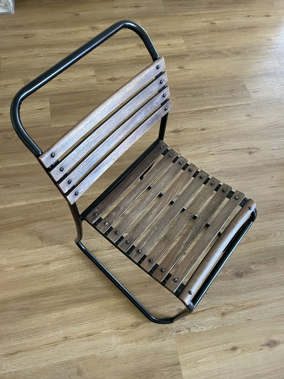 Image 1 of Solid wood dining table + 4 chairs - vintage / industrial style