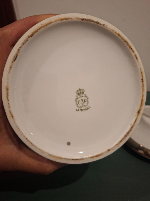 Tarro Porcelana CP Limoges Con Motivo Ecuestre - Charles Paroutaud – Bote Decorativo Vintage Tipo Albarelo
